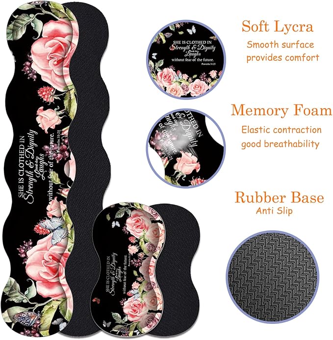 Large Gaming Mouse Pad + Keyboard Wrist Rest + Wrist Support + Coaster Set Memory Foam Ergonomic for Easy Typing XXL Extended Gaming Mouse Pad Table Pad - Proverbs 31:25 Flower
