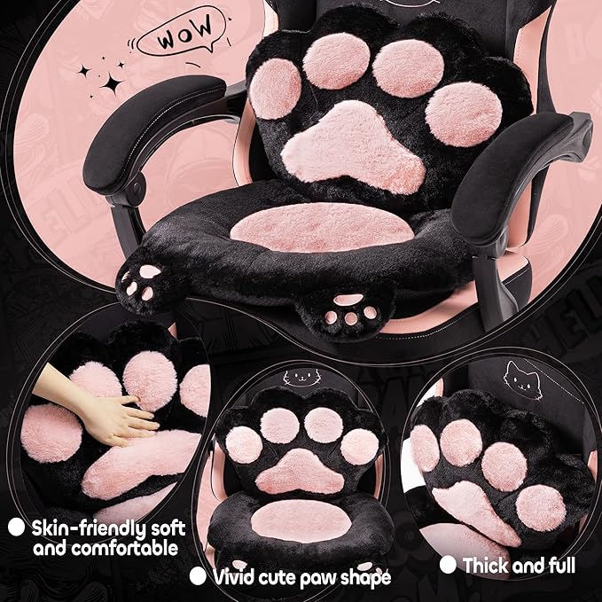 Pink Gaming Chair Cute with Cat Ears Paw Lumbar and CushionErgonomic Computer Chair with FootrestReclining PC Game Chair for Girl Computer Chair 300lbs for Adult
