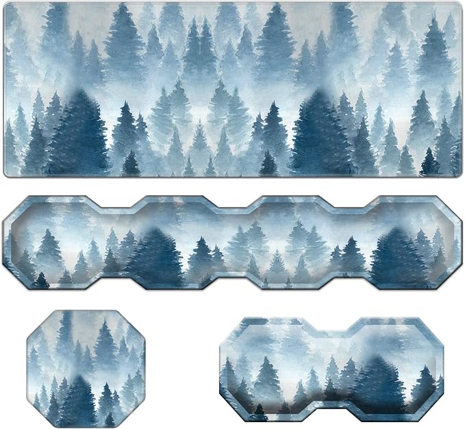 Large Gaming Mouse Pad + Keyboard Wrist Rest + Mouse Wrist Rest Support Set+ Coaster Ergonomic Memory Foam Multifunctional Desk Mat 4pcs for Computer Home &amp OfficeForest Tree