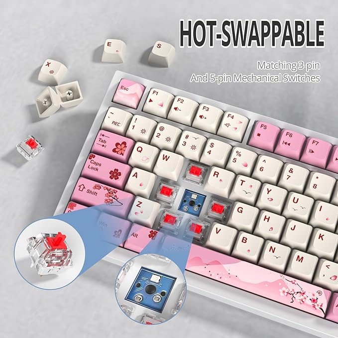 75% TKL Wired Mechanical KeyboardRGB Backlit Gasket Mount 82 Key Hot Swappable Custom Linear Red Switch Gaming Keyboard with Volume Knob &amp PBT Keycaps (Pink)