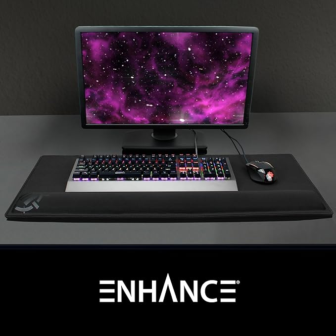 ENHANCE XXL Large Mouse Pad for Desk with 2XL Ergonomic Memory Foam Wrist Rest Support (31.5 x 13.78 x 1 inches) - Desk Pad with Anti-Fray Stitching &amp Soft Cushion Mat Surface Designed in The U.S