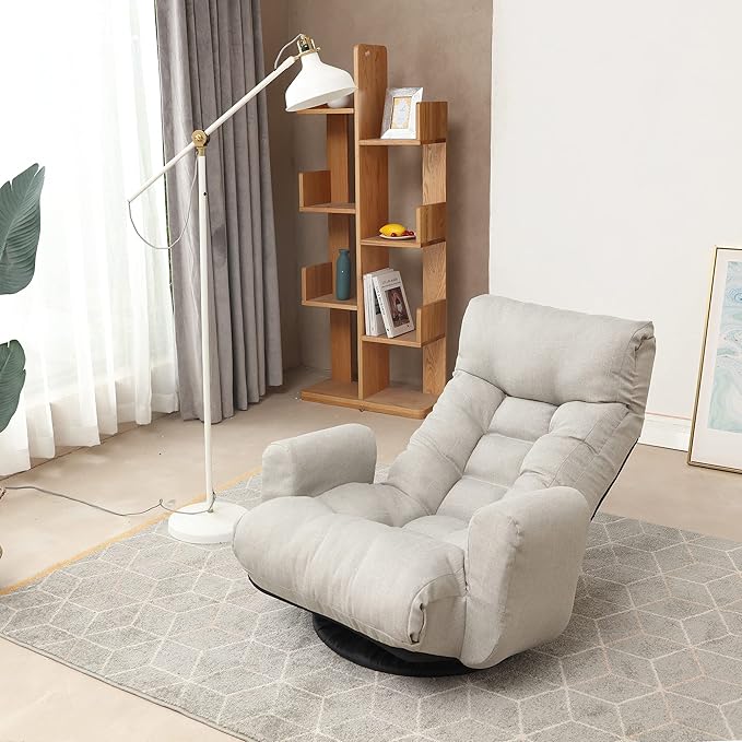 360 Degree Swivel Gaming Chair 5 Position Adjustable Ergonomic Chair Folding Floor Chair Lazy Sofa Chair for Home Office Lounging Reading