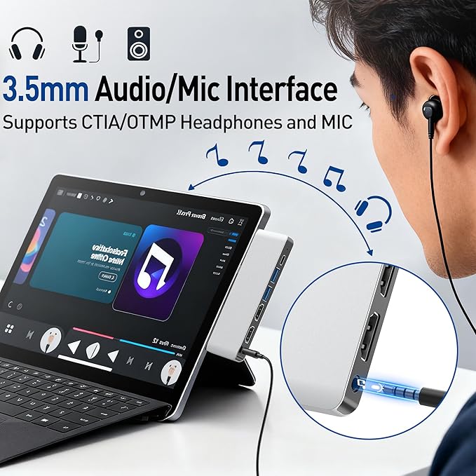 Surface Pro 12 Docking Station Quad Display Surface Pro 12 USB Hub with Dual 4K HDMI Thunerbolt 4 Hub (4K@60Hz Display+ 40Gbps Data+ 100W Charge) 2 USB3.0 SD/TF Audio for Surface Pro 12 inch 2025