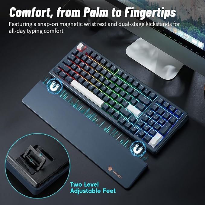 Hexgears Wireless Mechanical Keyboard with Number PadWrist RestGasket StructureTri-Mode BT5.0/USB-C/2.4GHz Hot Swappable KeyboardCreamy SoundRGB BacklitComputer Gaming Keyboards(Clicky Switch)
