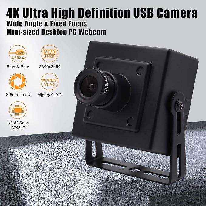 SVPRO 4K Web Camera for ComputersSuper High Definition Desktop Webcam Cam with Sony IMX317 Sensor3.6mm Lens Wide Angle Compact Portable USB Webcam UVC Compliant for PC Mac Laptop Tablet