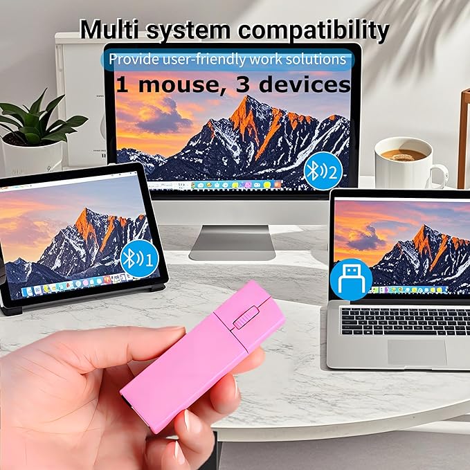 Wireless Mouse Mini Bluetooth 5.1/5.0 &amp 2.4Ghz Tri Mode MiceSmall Silent Portable Compact Finger Mice Cute Tiny Travel Pink Mouse for MacBook Chromebook PC Laptop Computer Tablet Office School G