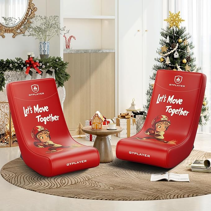 GTPLAYER Floor Rocking Gaming Chair – Floor Rolling Game Chairs with Angle Limiter Gamer Rocker Floor Seat Compact &amp Lightweight Red Football