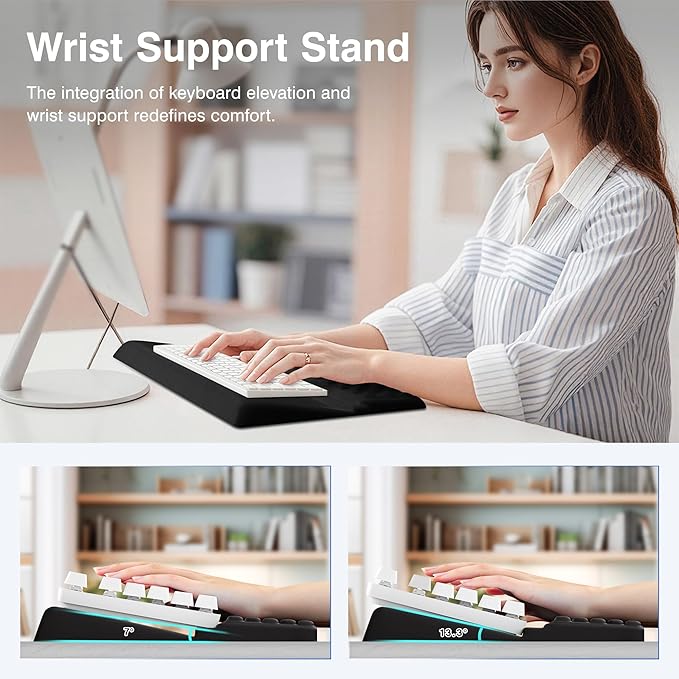 Ospelelf Keyboard Wrist Rest Stand Pad and Ergonomic Mouse Pad Set with Large Mousepad Memory Foam Comfort Premium Office Desk Accessories for Pain Relief Black
