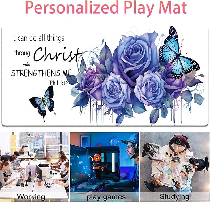 Large Gaming Mouse Pad + Mouse Wrist Rest Pad + Coaster Combination 31.5 x 11.8 Durable Non-Slip Extension Table Mat Suitable for Office and Home Roses Butterflies Verse Phil 4-13