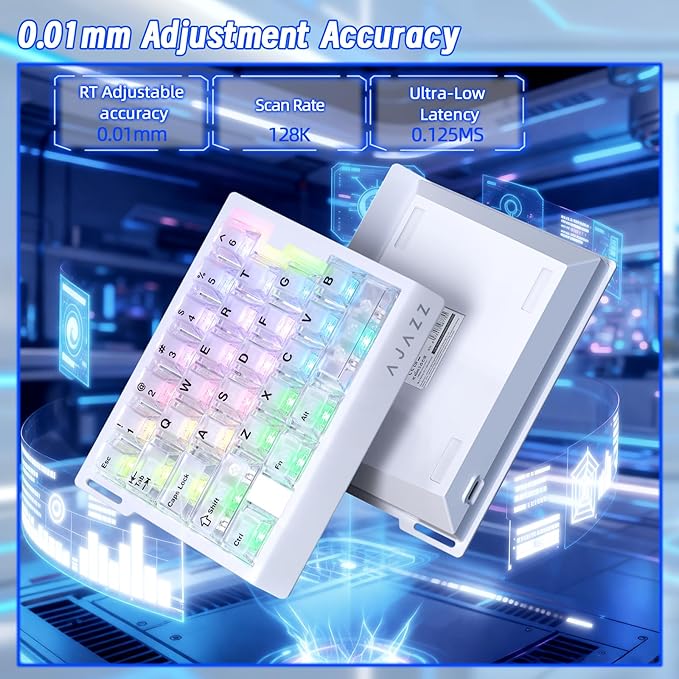 AK029 Wired 29 Keys One-Handed RGB Gaming Keyboard with 8000HZ0.01mm RT Magnetic Switches Adjustable ActuationHotswappable Mechanical KeyboardAluminum PlateWeb Driver for Gamers-Transparent White
