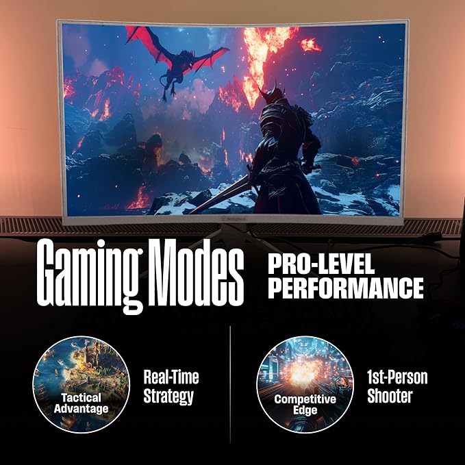 Westinghouse 32 Inch Curved Full HD White Gaming Monitor 240Hz AMD FreeSync Support Low Motion Blur 1500R Curve 1920 x 1080 for PC Games with Built in Speakers DisplayPort HDMI