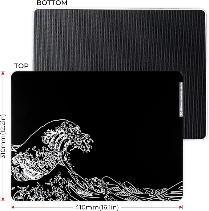 XVX Black Kanagawa Glass Mousepad 4.0 Hard Mouse Pad for Gaming Ultra-Smooth Micro-Etched Surface Mouse Mat with Non-Slip Rubber Base(410mm*310mm)