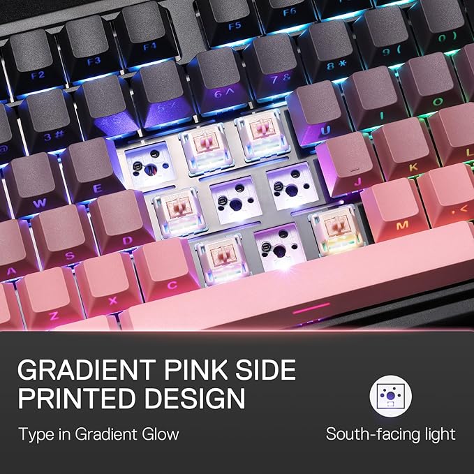 Redragon K728 PRO 80% Wireless Gasket Gaming Keyboard 3-Mode 87 Keys TKL Mechanical Keyboard w/South-Facing LED &amp Hot-Swap Socket 5-Layer Noise Dampening Custom Linear Switch PBT Gradient Keyc