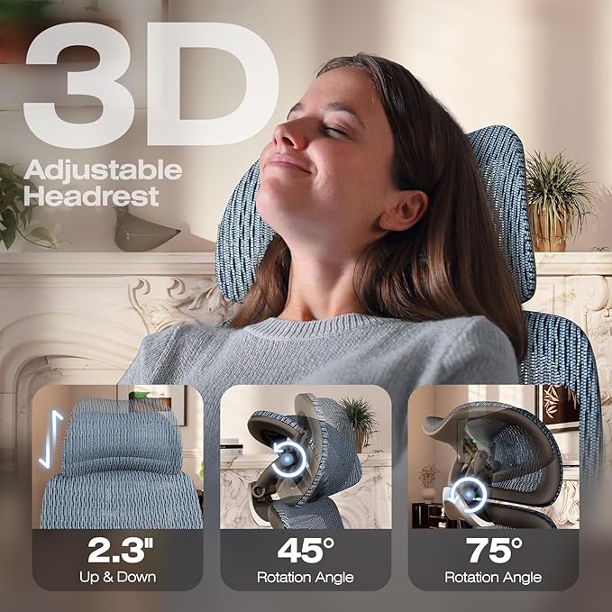 ELABEST X100 Ergonomic Office Chair with Footrest Big and Tall Home Desk Chair with 5D Flip-Up Arms Adjustable 3D Lumbar SupportHigh Back Rolling Computer Chair Swivel Mesh Chairs (Oaxaca Blue)