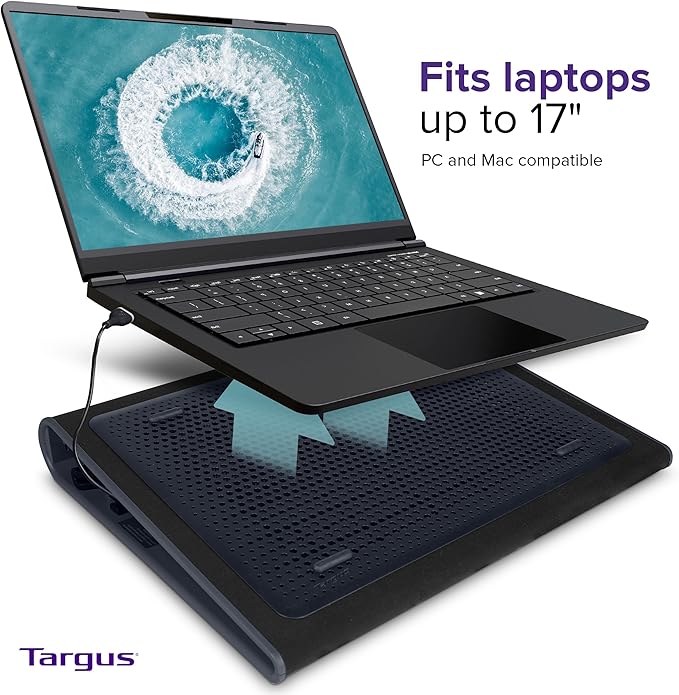 Targus 17 Inch Dual Fan Lap Chill Mat - Soft Neoprene Laptop Cooling Pad for Heat ProtectionFits Most 17 Laptops and Smaller - USB-A Connected Dual Fans for Heat Dispersion (AWE55US)(Pack of 8)