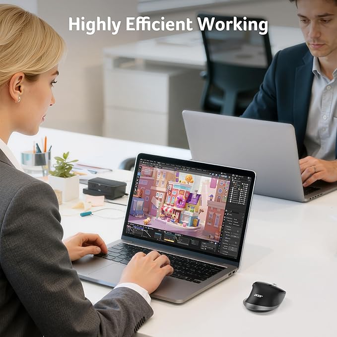 acer Ergonomic Mouse Wireless Rechargeable with Side Scroll (BT5.2+2.4GHz) Bluetooth Computer Mouse for Laptop Medium to Large Sized Hands Office USB Mice 8 Buttons 4800 DPI for PC Desktop