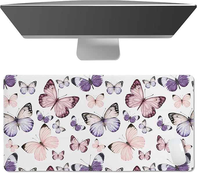 Sweet Jojo Designs Large Mouse Pad (Shabby Chic Butterfly) Desk Mat for Keyboard and Mouse Pads Gaming Mousepad Office Desk Accessories for Women (Pink &amp Purple Butterflies Watercolor Feminine
