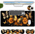 Keyboard Mouse Pad SetLarge Mouse Pad+Keyboard Wrist Rest+Wrist Support+Coaster31.5x11.8in Extended Desk Mat for Computer Laptop Office Home- Flower Butterfly