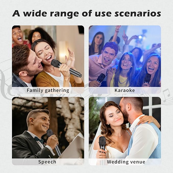 Wireless MicrophoneProfessional Dual Handheld Cordless Dynamic Mic System with Rechargeable Receiver(160 Ft)Karaoke Microphone Set for SingingKaraokeWeddingDJPartySpeechChurchK60-2