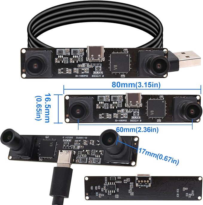 MMlove USB Stereo Camera Synchronous Dual Lens 1080P 60FPS Camera Module 4MP 3D Webcam 117° Wide Angle View Lightburn Webcam USB2.0 Plug &amp Play for VR Face Recognition StreamingPC/Laptop/Raspberr