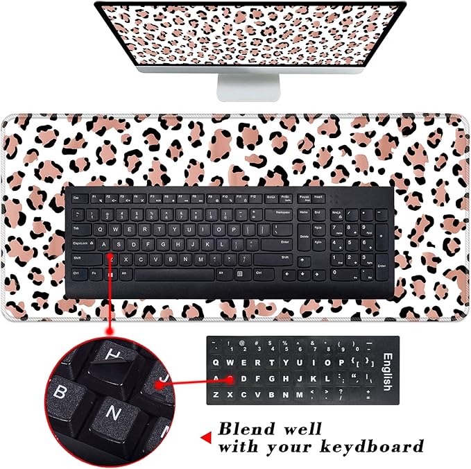 Keyboard Wrist Rest and Mouse Pad with Wrist Support Set Ergonomic CoasterMemory FoamEasy Typing Pain ReliefLarge XL Desk Mat 31.5x 11.8Leopard Print