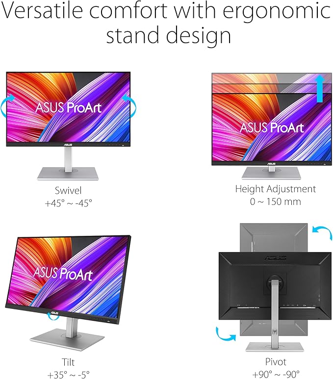 ASUS ProArt Display 27” 1440P Professional Monitor (PA278CGV) - IPS QHD (2560 x 1440) 144Hz 95% DCI-P3 ΔE &lt 2 Calman Verified USB-C PD 90W FreeSync Premium DisplayHDR 400 Height Adjustable