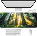 Heated Mouse Pad Hand Warmer Warm Desk Pad Mousepad Desk Mat with 3 Levels Heating and Auto Shut Down 31.5 x 13 inch PU Leather Warmer Keyboard Mat for Gaming Office Home Forest Tree Sunshine