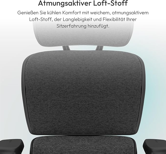 ThunderX3 XTC Ergonomic Office Chair for Adults Gaming Chair High Back Desk Chair Synchronous Tilt Self-Adjusting Lumbar Support and Backrest Adjustable Headrest Fabric Loft Dark Grey
