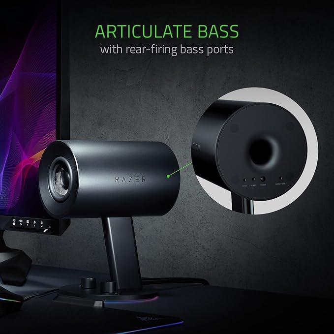 Razer Nommo Chroma - Computer Speakers Rear Bass Ports for Full Range Gaming &amp Sound Immersion - Custom Woven Glass Fiber 3in Drivers (Renewed)