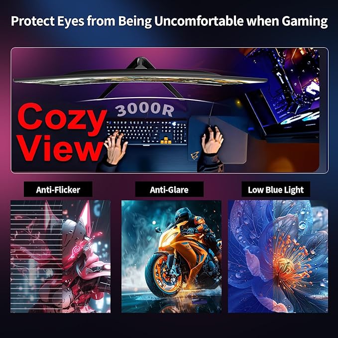 ZZA 24.5 Inch FHD (1920x1080) 120Hz Curved Gaming Monitor 3000R Curvature VA Panel 1ms MPRT AMD FreeSync Ultra-Thin Bezel Eye Care for EsportsPC