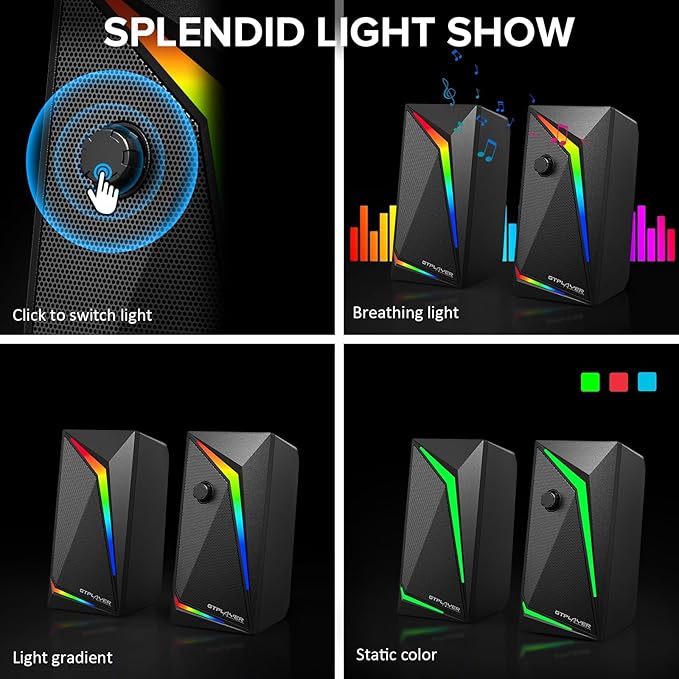 GTPLAYER Computer Speakers USB Powered RGB Gaming Speakers Bluetooth for Desktop PC Laptop Tablets and GT Family Music Gaming Chair