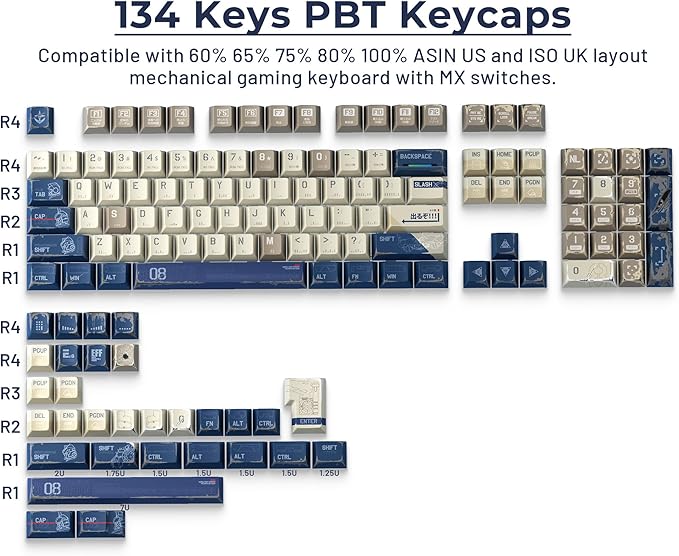 XVX Japanese Anime Keycaps- Retro PBT Keyboard CapsDye Sublimation Keyboard Keycaps with Cherry Profile134 Keys Keycap Sets for Mechanical Keyboards - Only Key caps