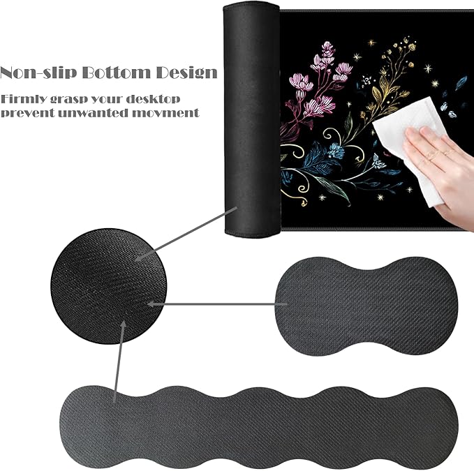 Ergonomic Keyboard Wrist Rest &amp Mouse Pad Wrist Rest SetXL Gaming Desk Mat 31.5x 11.8Non-Slip BaseMemory FoamEasy Typing Pain Relief for Office &amp HomeSilver Butterfly with Flowers
