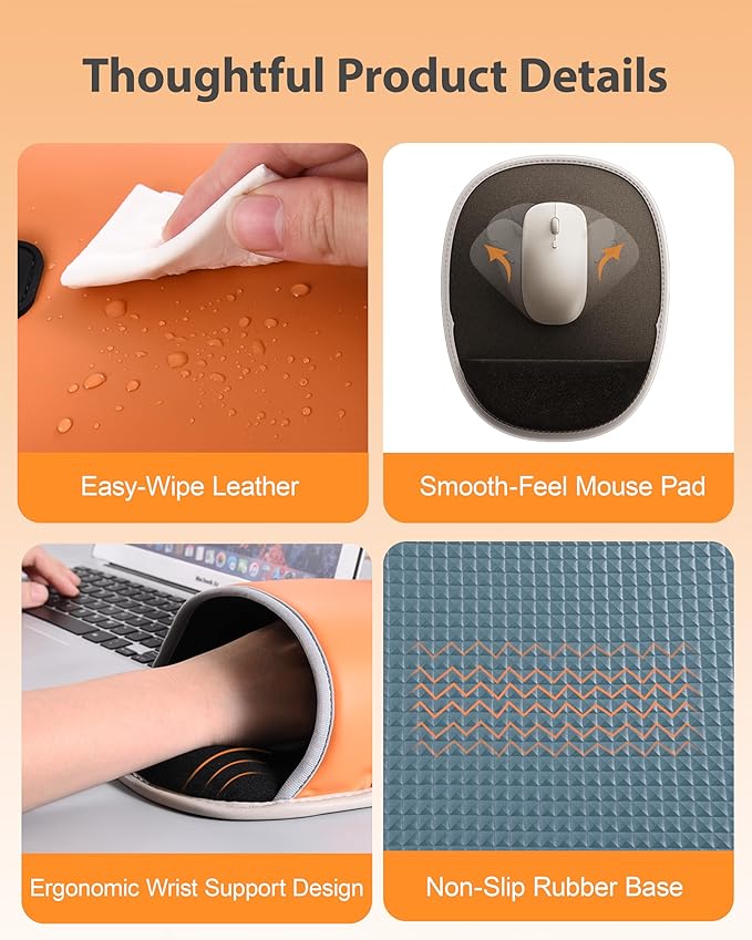 Heated Mouse Pad Hand Warmer 3-Temperature &amp Timer Dual-Sided Heating Hand Warmer Mouse Pad with Ergonomic Wrist Support Design Desk Warmer Universal Accessories for Computer Desk-Orange