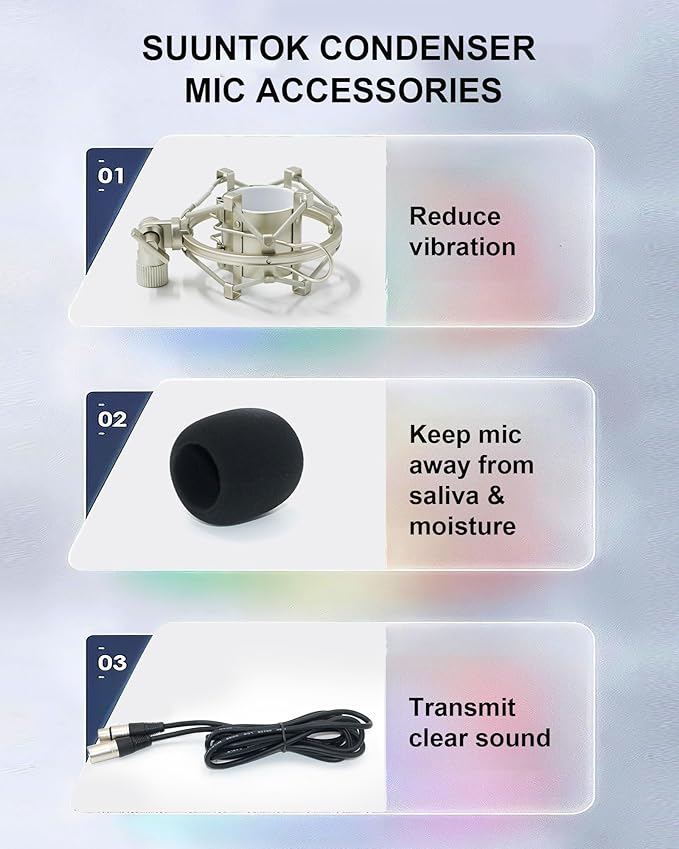 XLR Condenser Microphone Recording Microphone for PC Computer Home Studio Cardioid Podcast Mic Kit for Streaming ASMR YouTube Voice-Over Gaming Vocal (Silver)