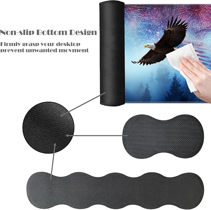 Ergonomic Keyboard Wrist Rest &amp Mouse Pad Wrist Rest SetXL Gaming Desk Mat 31.5x 11.8Non-Slip BaseMemory FoamEasy Typing Pain Relief for Office &amp HomeEagle US Flag Fireworks