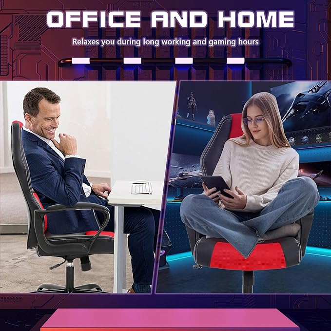 MKDLUFEI Video Game ChairErgonomic Office Chair Desk Chair and Lumbar Support PU Leather Recliner with HeadrestHeight Adjustable Computer Chair for Adults