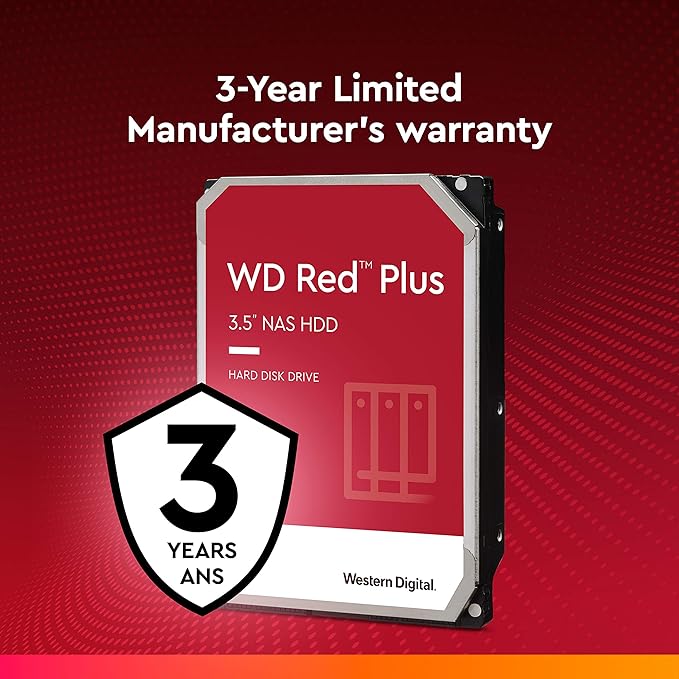Western Digital 4TB WD Red Plus NAS Internal Hard Drive HDD - 5400 RPM SATA 6 Gb/s CMR 64 MB Cache 3.5 - WD40EFRX