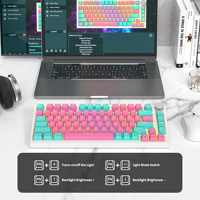 75% Wireless Creamy Mechanical Keyboard Hot Swappable Custom RGB Backlit Gasket Gaming 2.4G/BT5.0/USB-C Pink Mechanical Keyboard Pre-lubed Linear Gray Cream Switches