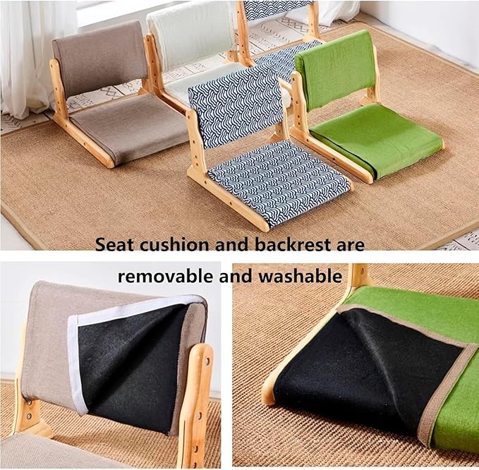 BTZHY Floor Chair Floor Chair Tatami Meditation Yoga Chair Foldable Indoor Outdoor Chair with Backrest Rubber Wood Legless Back Chair(N)