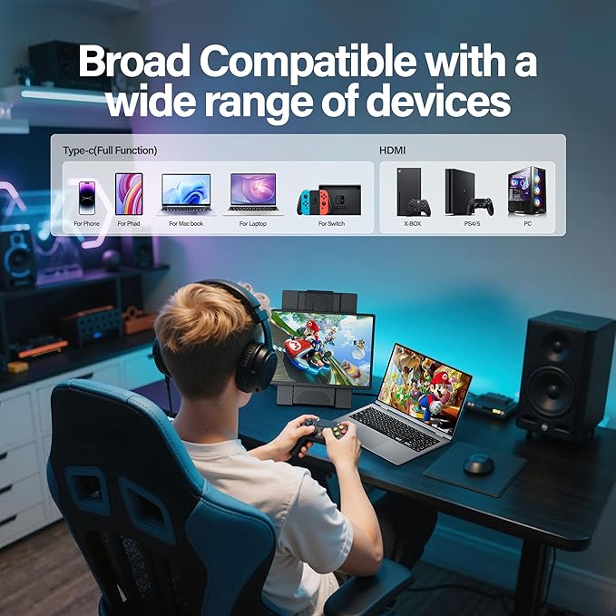 Laptop Screen Extender 16.1 1920 * 1200 Portable Monitor with Detachable Frameless Display- 360° Rotatable Magnetic Stand Dual Screen Plug &amp Play Extra Monitor for Windows/Mac/Linux/Android