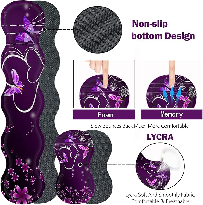 Upgraded Extended Gaming Mouse Pad Keyboard Wrist Rest Pad Wrist Support Mousepad Set Artso Large Rubber Base Stitched Edges Multifunctional Desk Pad (35 x15.5 in) Purple Heart Butterfly