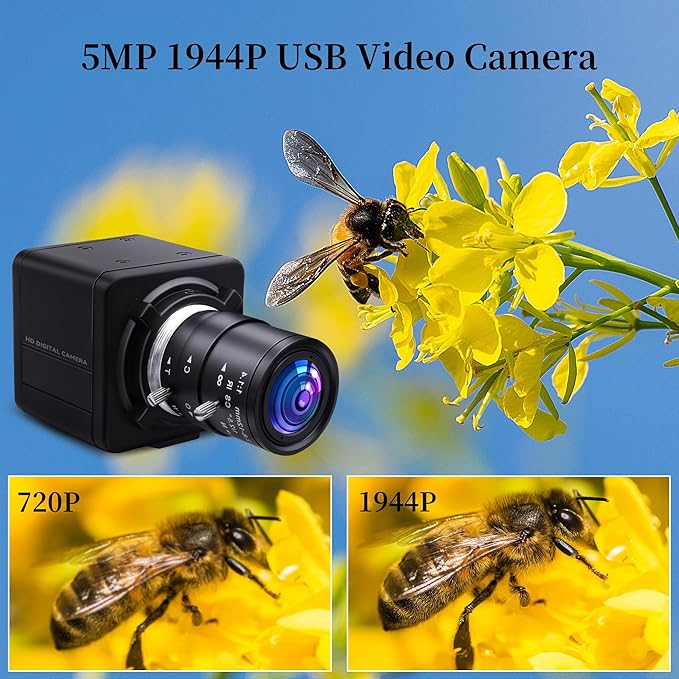 Magnolia 5MP HD USB Camera with 2.8-12mm Varifocal Manual Lens 4X Optical Zoom Webcam with OV5640 Sensor 1944P Computer Camera for PC/Laptop/Raspberry Pi