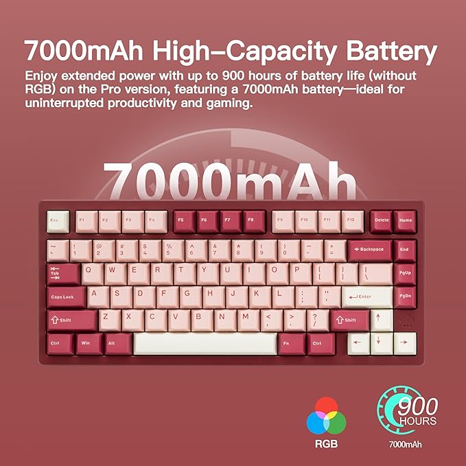 KEEBMONKEY WOBKEY Rainy 75 CNC Aluminum HMX/JWK/Cocoa Switches Triple-Mode Connectivity Mechanical Keyboard with Superior Acoustics RGB/FR4/Silver SUS304/7000mAh/Cocoa Switch (Pro - Red Velvet)