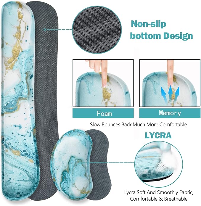 ARTSO Large Gaming Mouse Pad Keyboard Wrist Rest Pad &amp Wrist Support Mousepad Set Stitched Edge Extended Non-Slip Base Memory Foam Desk Mat 4pcs for Office &amp Home Teal Turqoise Marble