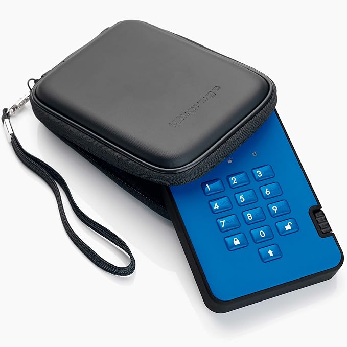 iStorage diskAshur2 HDD 4TB Blue | Secure portable hard drive | Password protected | Dust &amp water resistant | Hardware Encryption