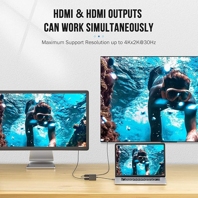Lemorele USB C to Dual HDMI Adapter Dual Monitor Adapter Converter Supports 4K@60Hz and Dual 4K@30Hz for MacBook HP Dell Surface Thinkpad Type C Laptops [macOS only Support SST Mode]