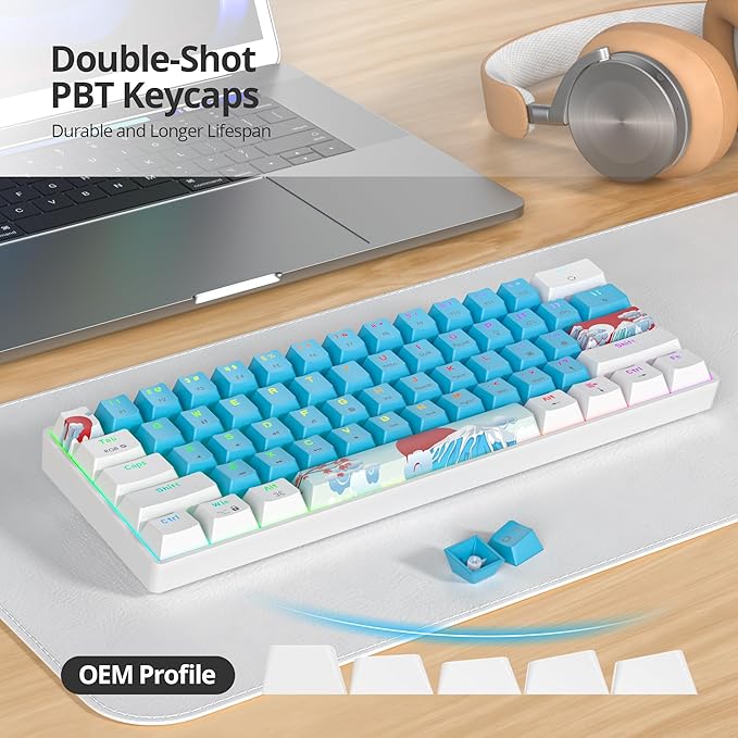 60% Mechanical Keyboard - Compact 60% Gaming Keyboard RGB Backlit 61 Keys USB Wired for Windows Mac Laptop PC (61 Blue/Blue Switches)