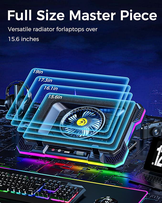 KeiBn Gaming Laptop Cooling Pad Laptop Cooler with 5.5inch Cooling Fan Rapid Cooling Fan Laptop 15.6-19.3inch Infinitely Variable Speed 7 Height Stands 2 USB Ports-K1 5V