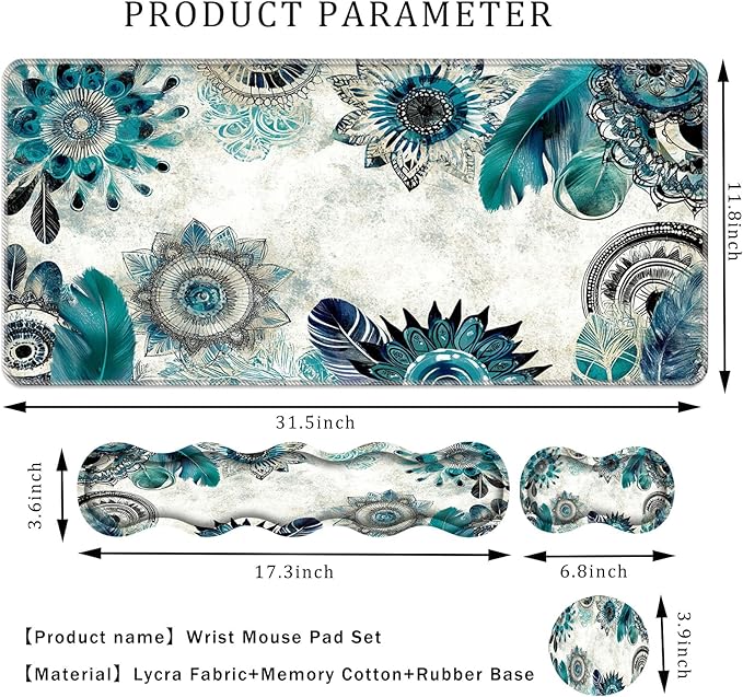 Keyboard Wrist Rest SetMemory Foam Wrist Support Mouse Pad31.5x11.8 Desk Mat for Comfortable Typing &amp Pain ReliefNon-Slip Base for Office &amp Home Use - Abstract Flower